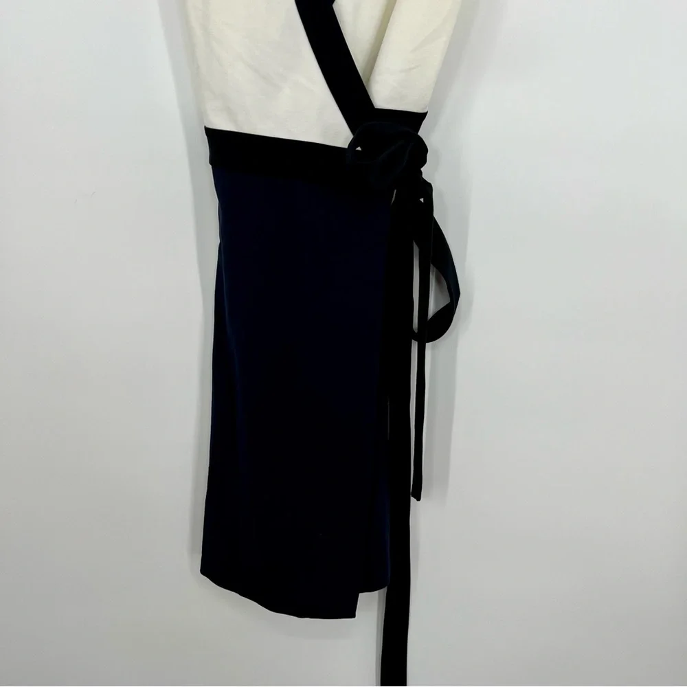 Diane von Furstenberg DVF Gracie Bow Wrap Mini Dress Sleeveless Color Block 6 - Picture 9 of 9